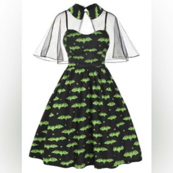 Rosegal Bat Halloween Pin Up Goth Dress Black/Green Plus Sz 5X - Picture 1 of 9